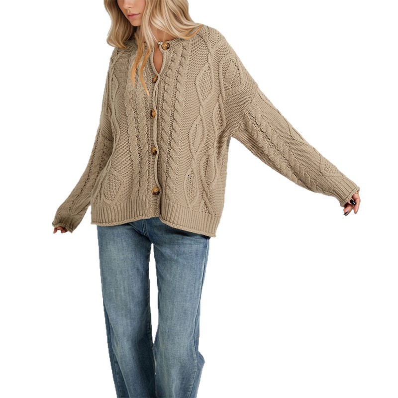 Women's Cable Knit Long Sleeve Cardigan Sweater Coat