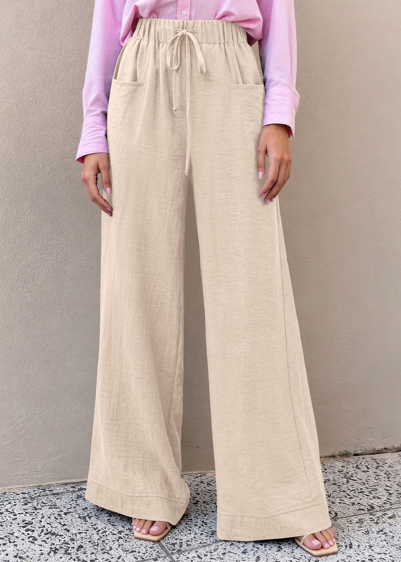 Women's High-Waist Wide-Leg Drawstring Pants Casual Solid Color