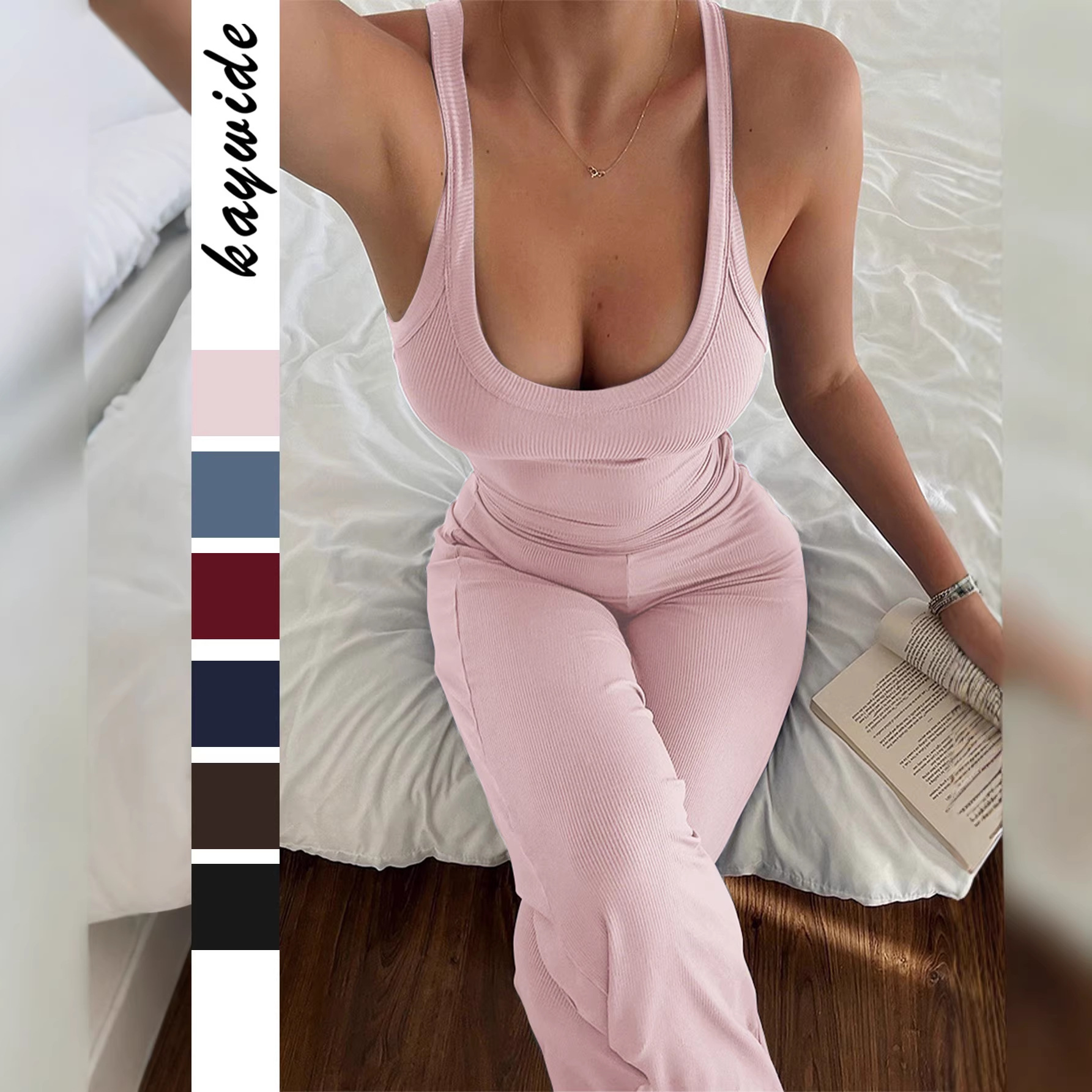 Women's Sleeveless Tank Top & Wide-Leg Pants Set Solid Color Casual