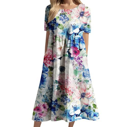 Women's Floral Print Casual A-Line Midi Dress with 3D Digital Print