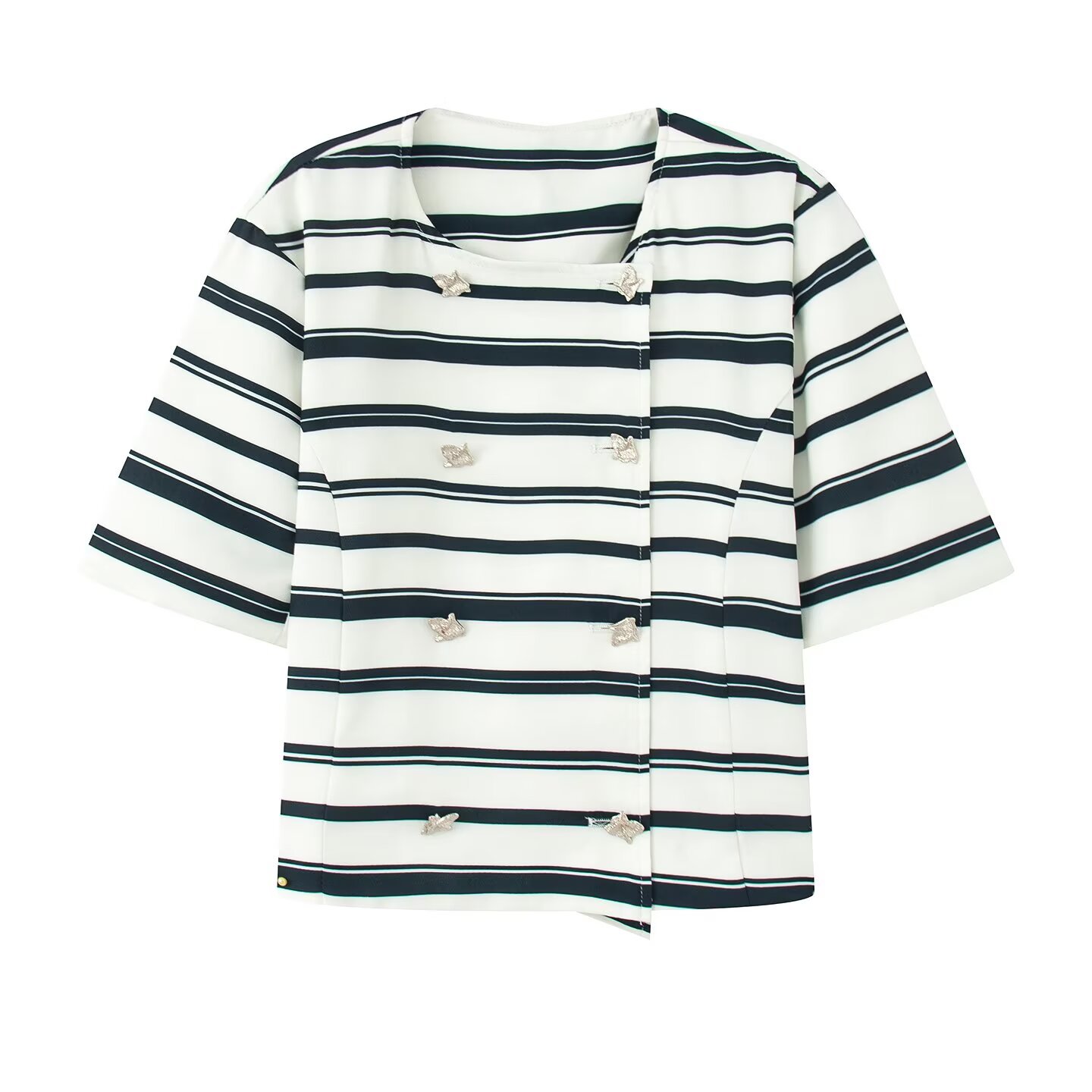 Striped Color-Block Short Sleeve Top and Skirt Set