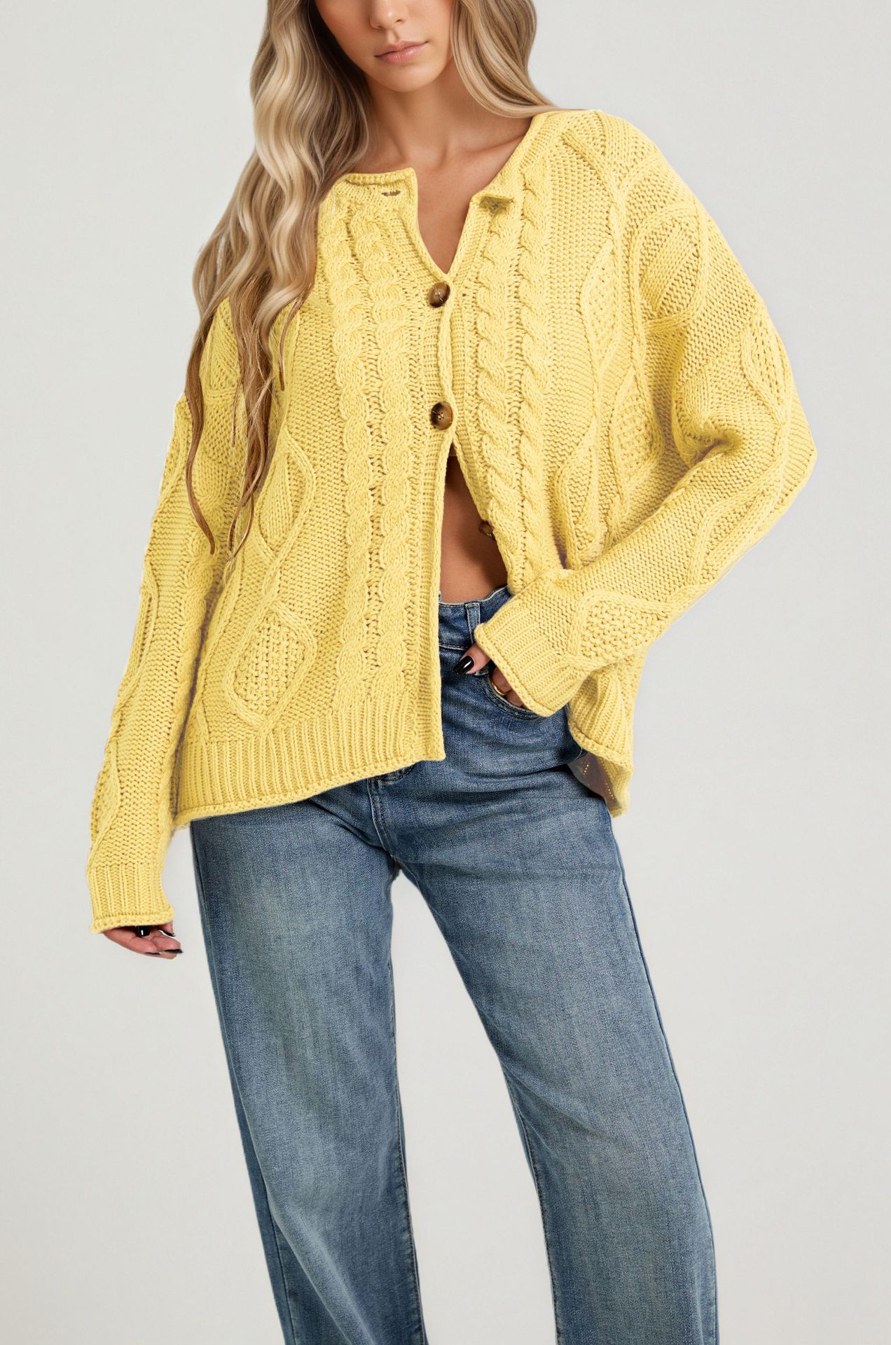 Women's Cable Knit Long Sleeve Cardigan Sweater Coat