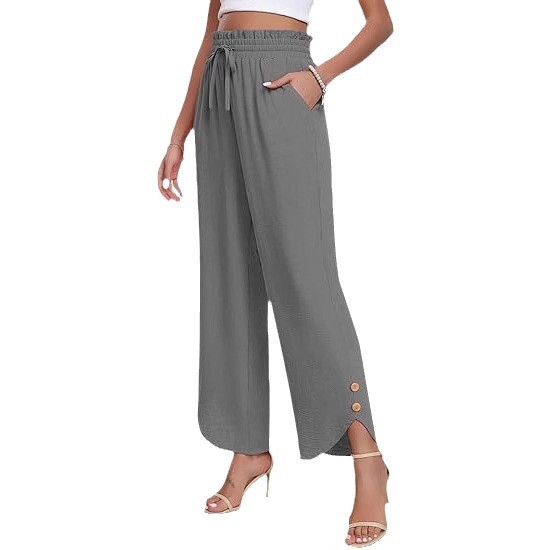 Women's High-Waist Wide-Leg Pants with Adjustable Drawstring