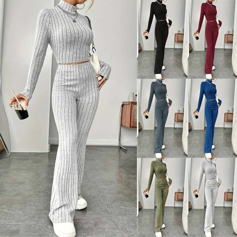 Women's Ribbed Knit Long Sleeve Two-Piece Set