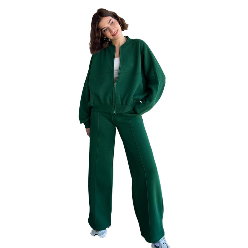 Women's Solid Zip-Up Hoodie and Straight-Leg Pants Set