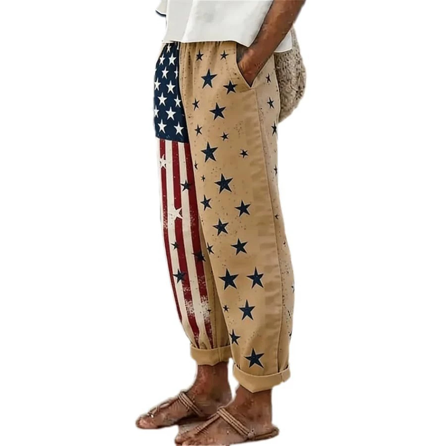 Women's American Flag Print Jogger Pants Casual Tapered