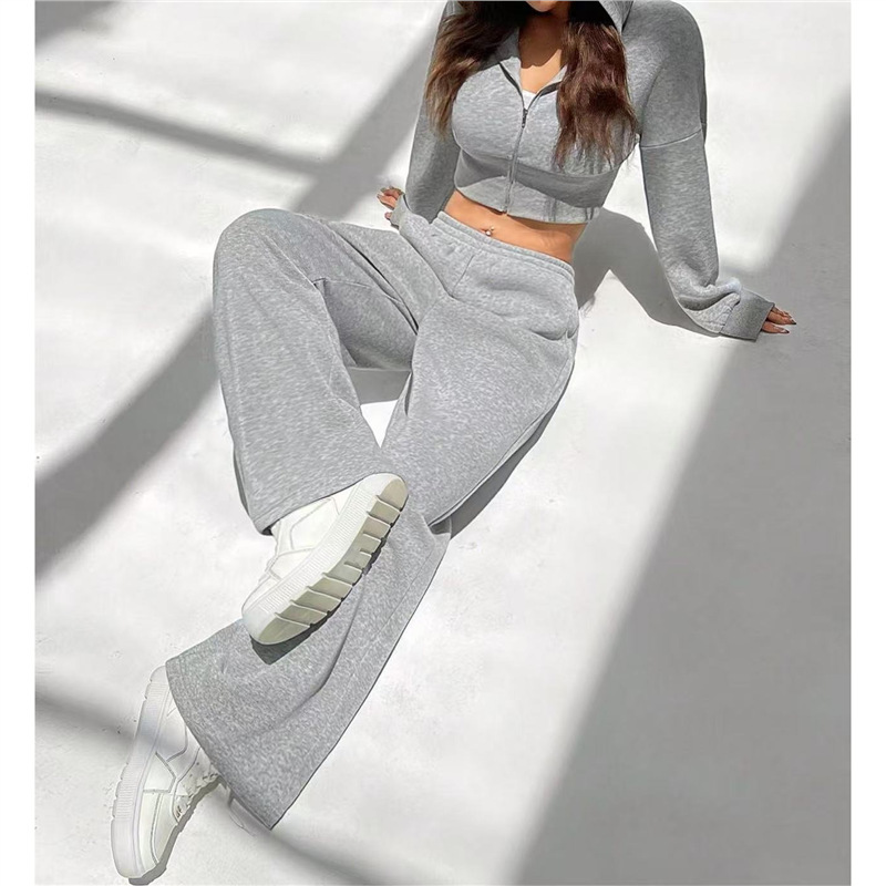 Women's Zip-Up Hoodie and Wide-Leg Pants Two-Piece Set