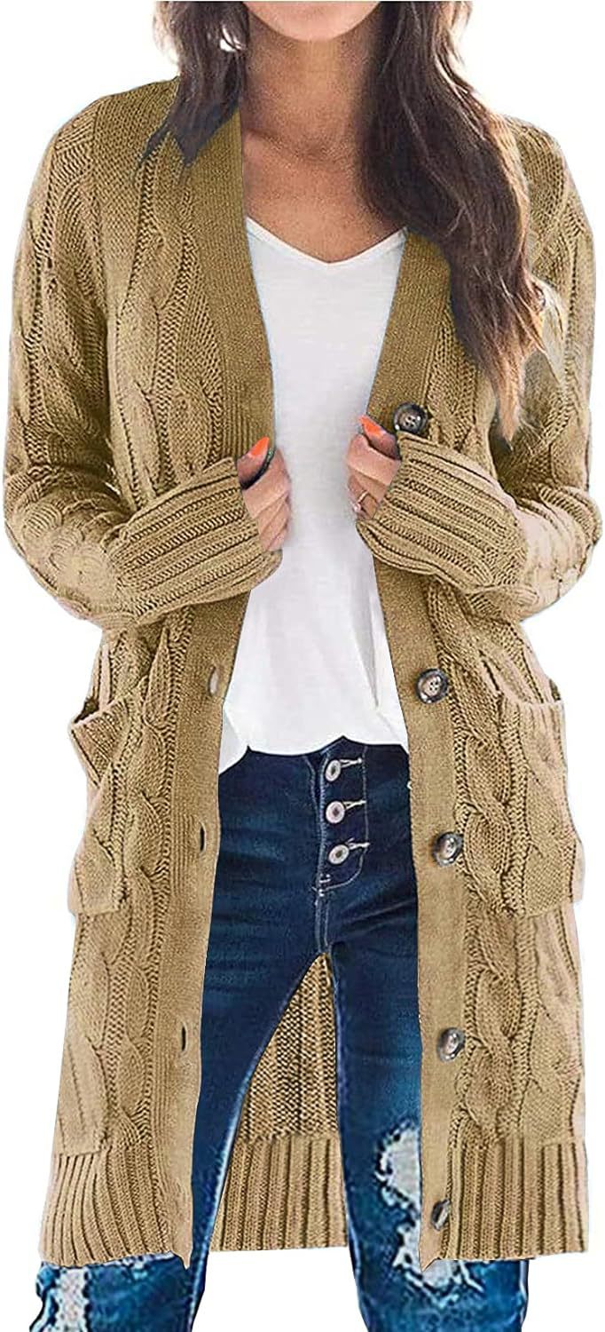 Solid Cable-Knit Long Cardigan with Pockets