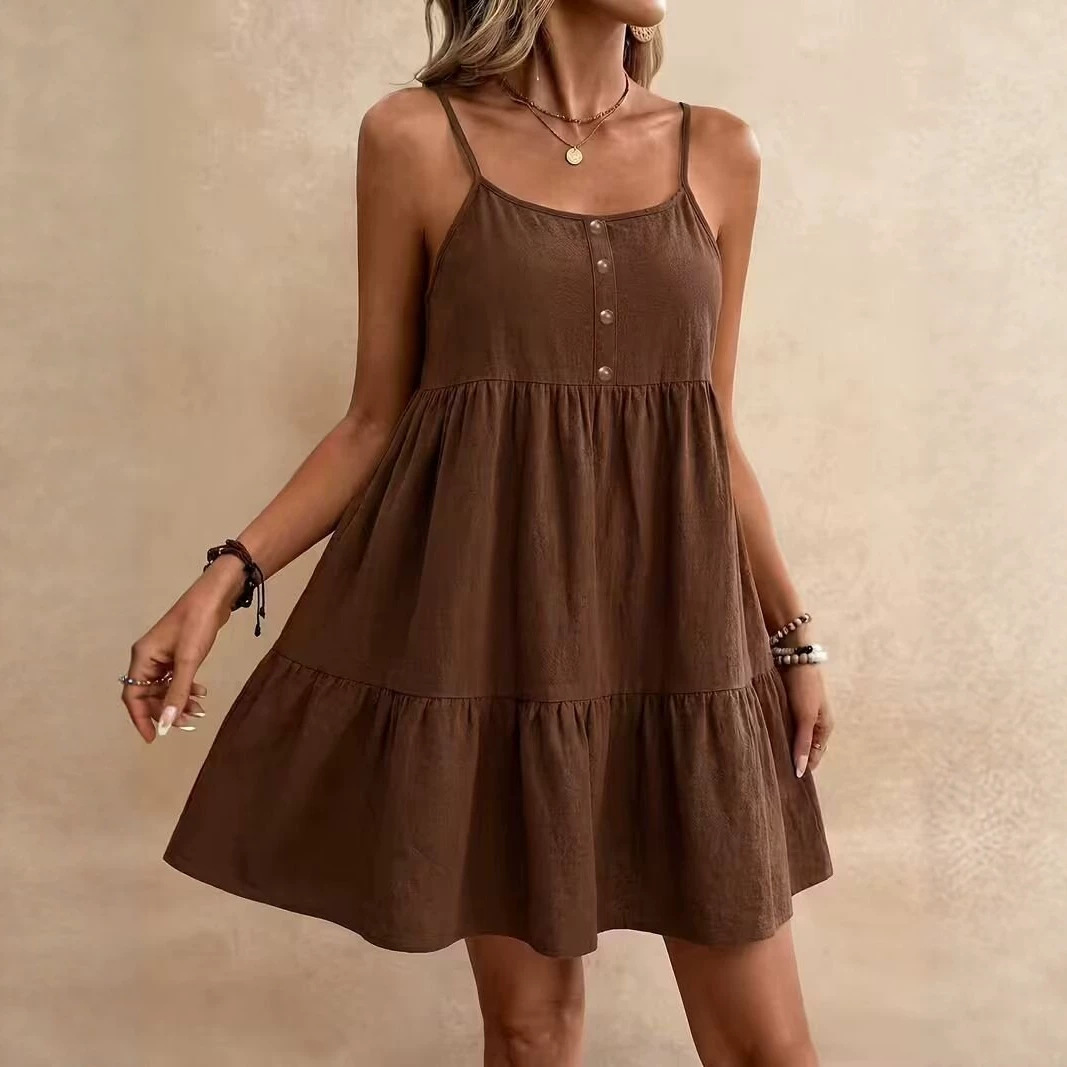 Women's Summer Sleeveless Solid Color A-Line Cami Dress