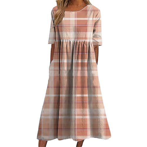 Women's Plaid Color-Block Floral Midi Dress with Pleated Details