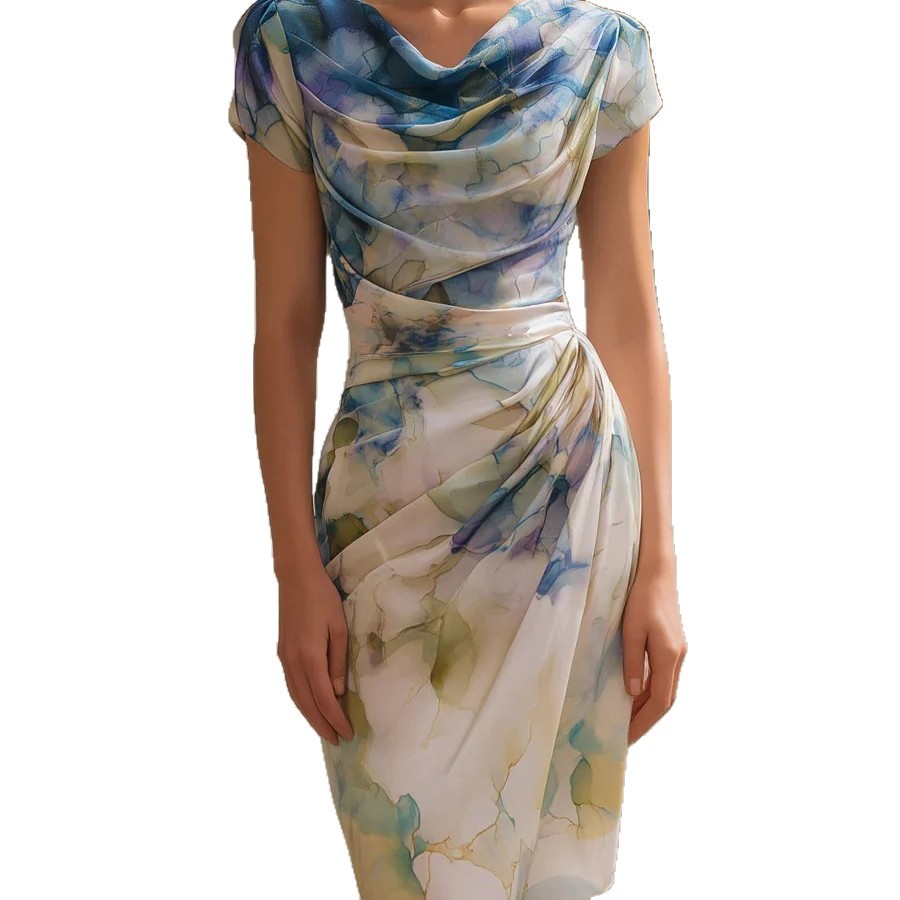 Sexy Mesh Print Bodycon Short Sleeve Dress