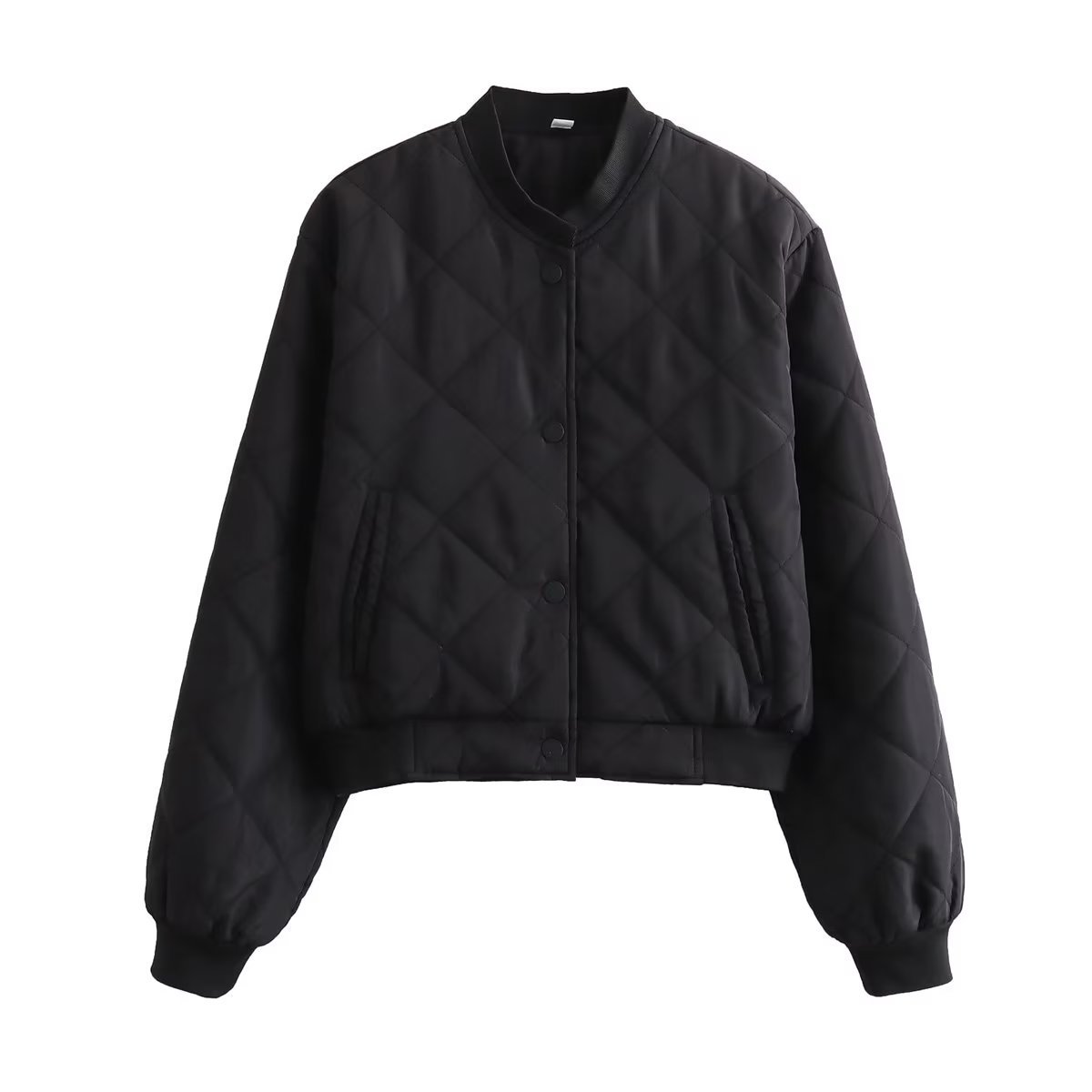 Women's Cropped Puffer Bomber Jacket – Cozy Casual Stand Collar