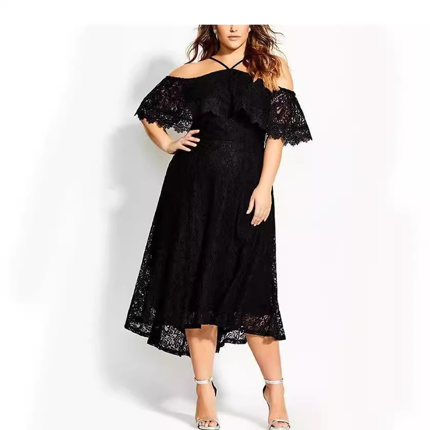 Women's Lace Panel Off-Shoulder Long Swing Dress