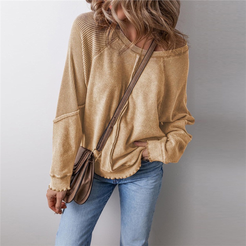 Women's Color-Block Crewneck Long-Sleeve Loose Pullover Sweatshirt