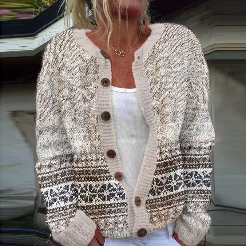 Women's Floral Line Print Cardigan Sweater
