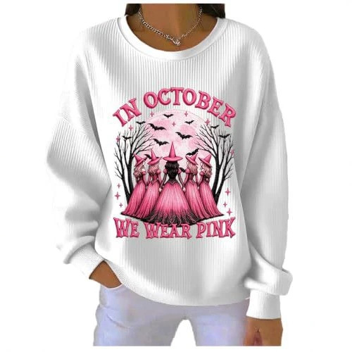 Halloween Bat Witch Print Crewneck Long-Sleeve Pullover Sweatshirt