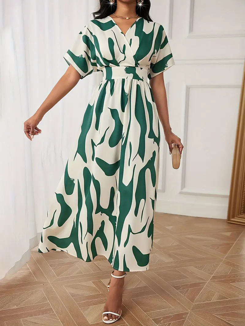 Floral Print High-Waist Long-Sleeve Maxi Dress