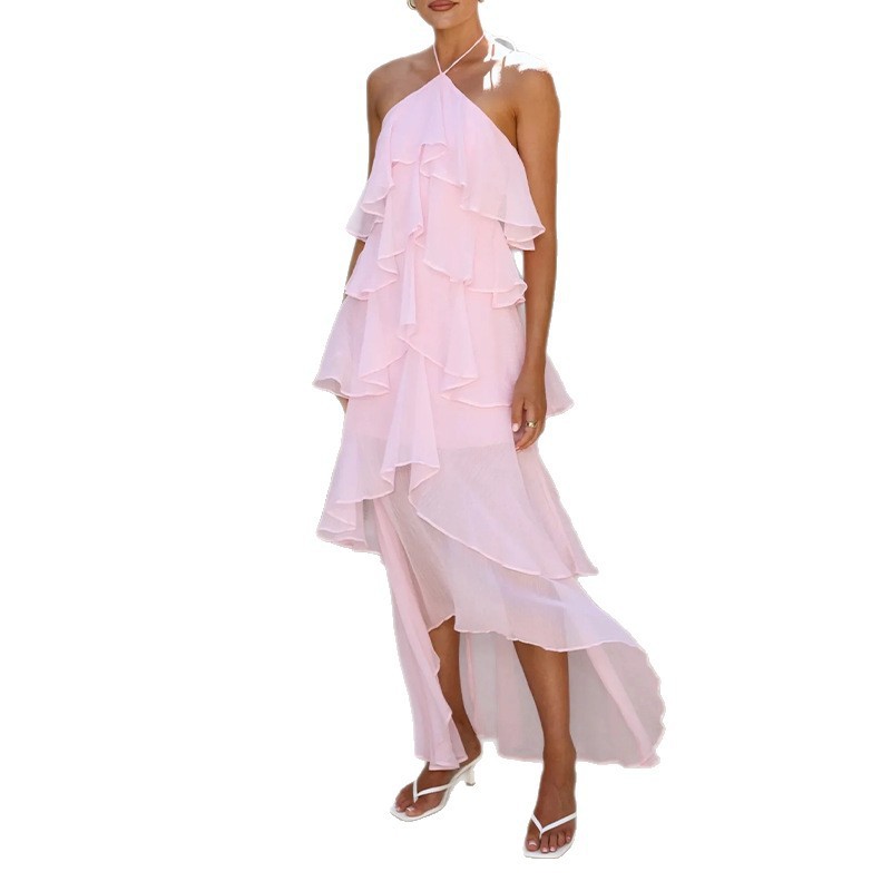 Elegant Ruffled Halter Neck Tiered Dress