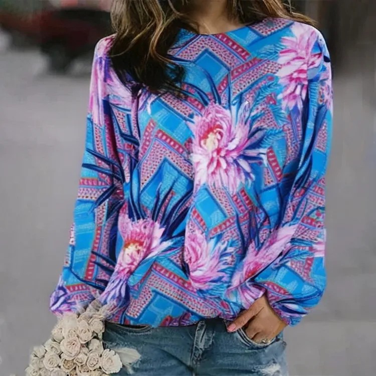 3D Print Women's Sweater Crewneck Pullover Casual Loose Long Sleeve Knit Top