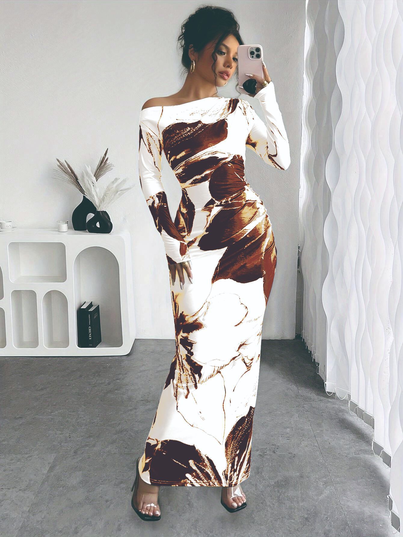 Off-Shoulder Floral Print Bodycon Long Dress