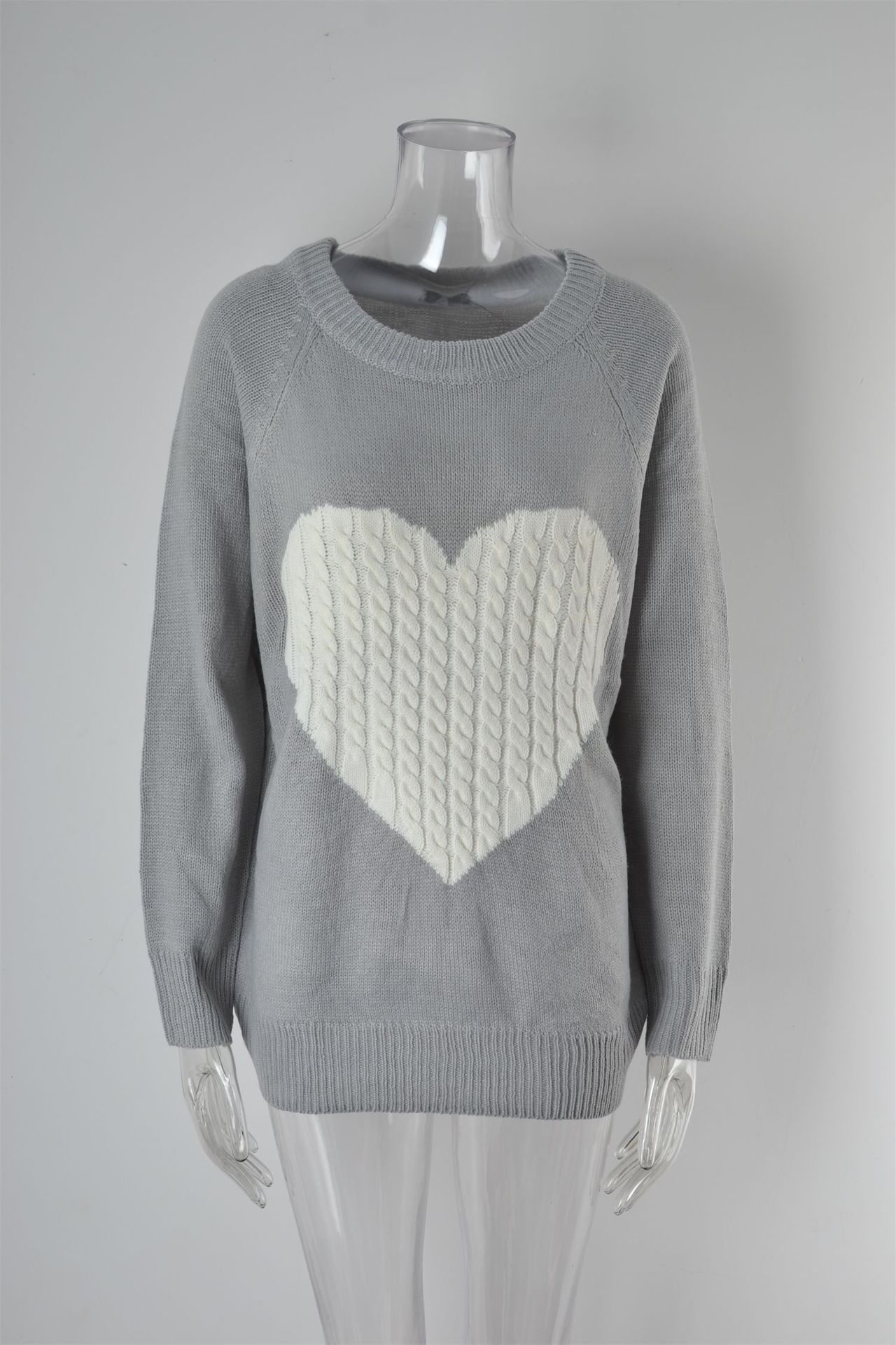 Women's Heart Print Knit Pullover Sweater