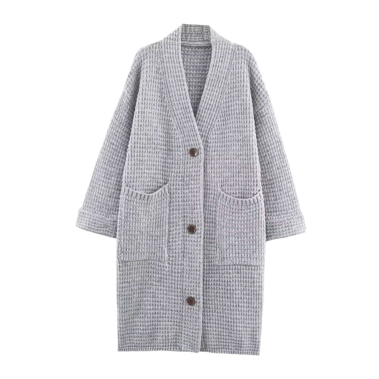 Women's Long Over-Knee Knit Cardigan V-Neck Button Front Solid