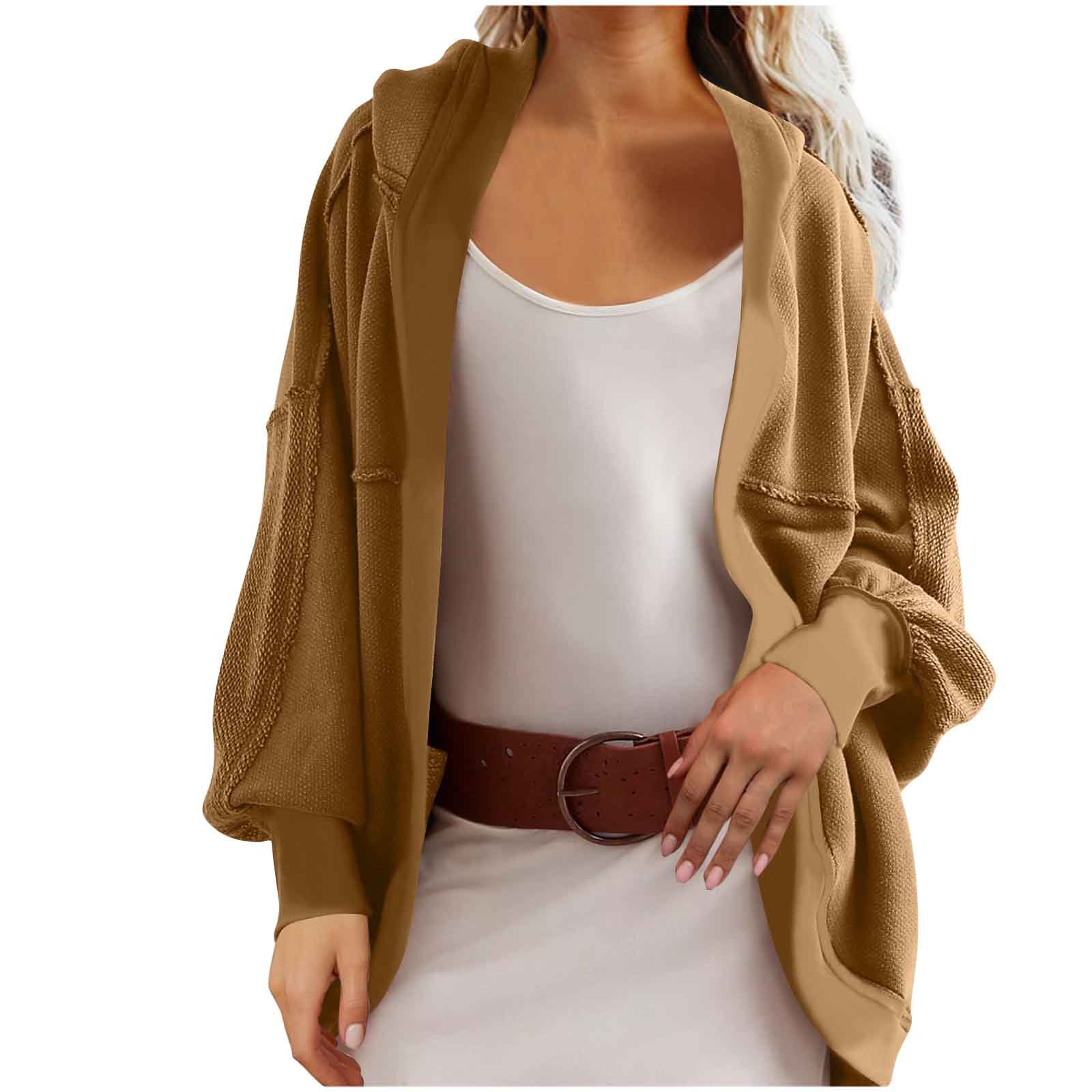 Women's Hooded Open-Front Sweatshirt with Back Panel, Loose Fit
