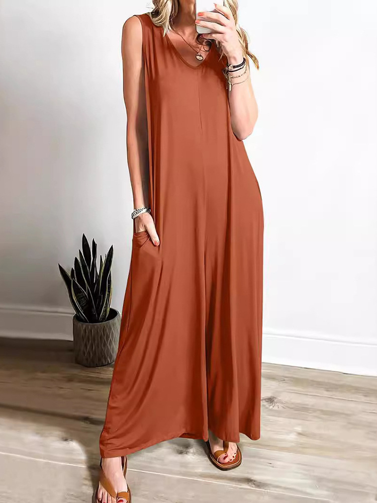 Women's Sleeveless Straight-Leg Jumpsuit with Pockets