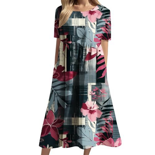 Women's Floral Print Casual A-Line Midi Dress with 3D Digital Print