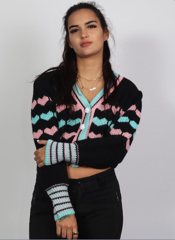 V-Neck Heart Embroidered Knit Cardigan