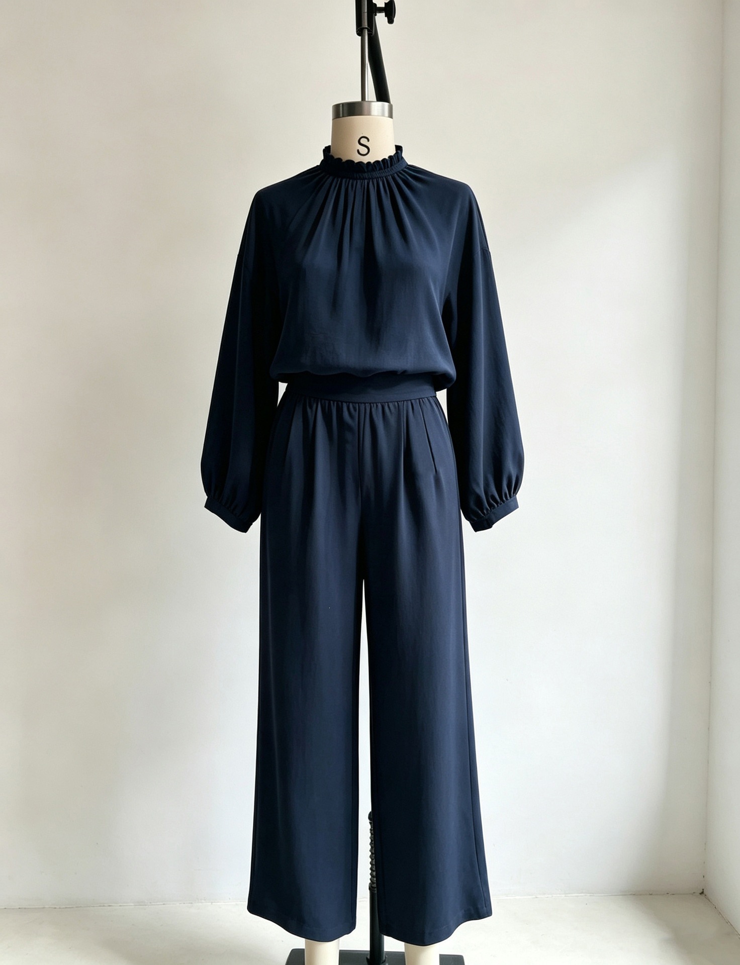 Women's Stand Collar Loose Top and Wide-Leg Pants Set