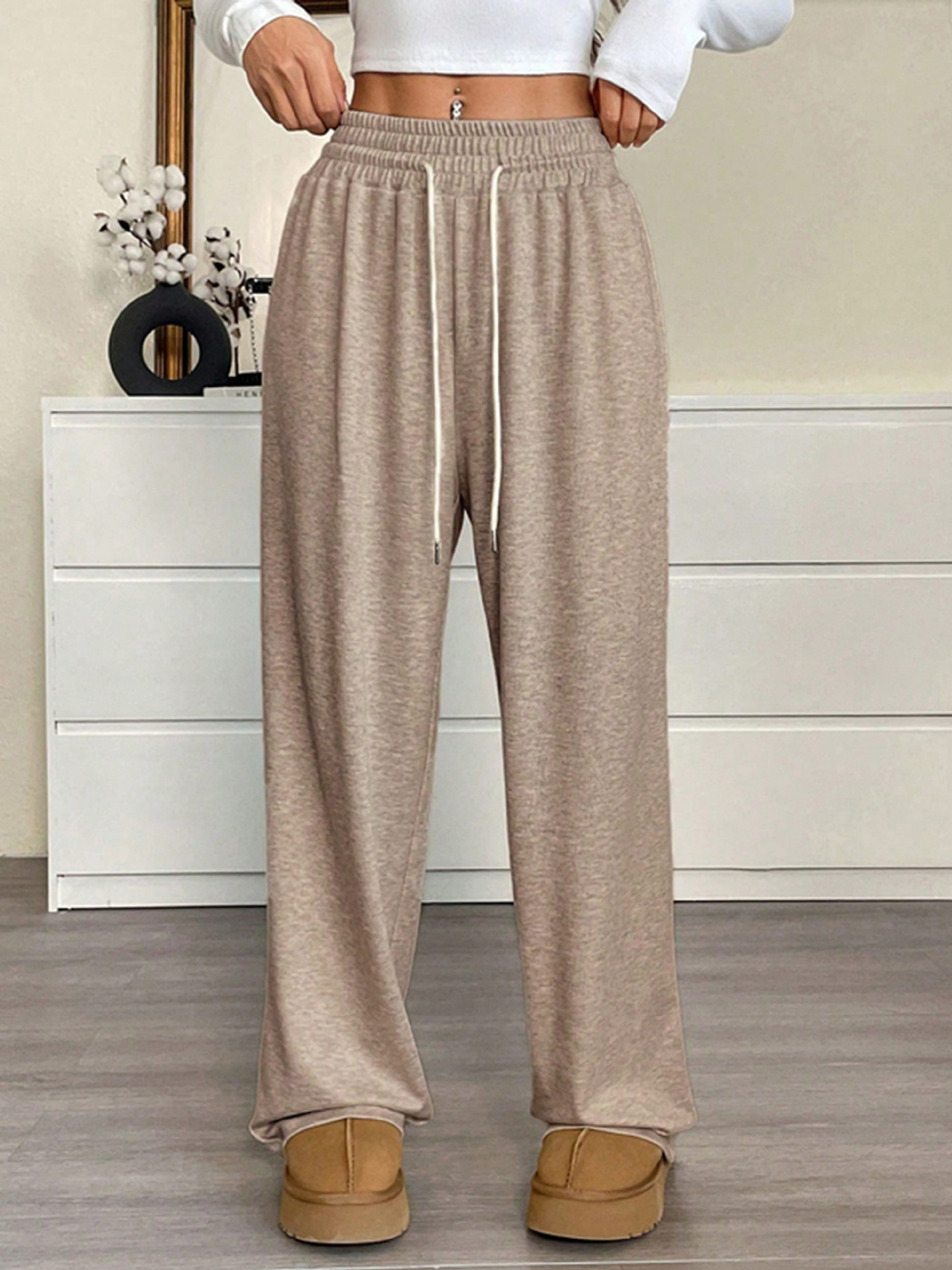 High-Waist Wide-Leg Pants with Pockets and Tie Belt