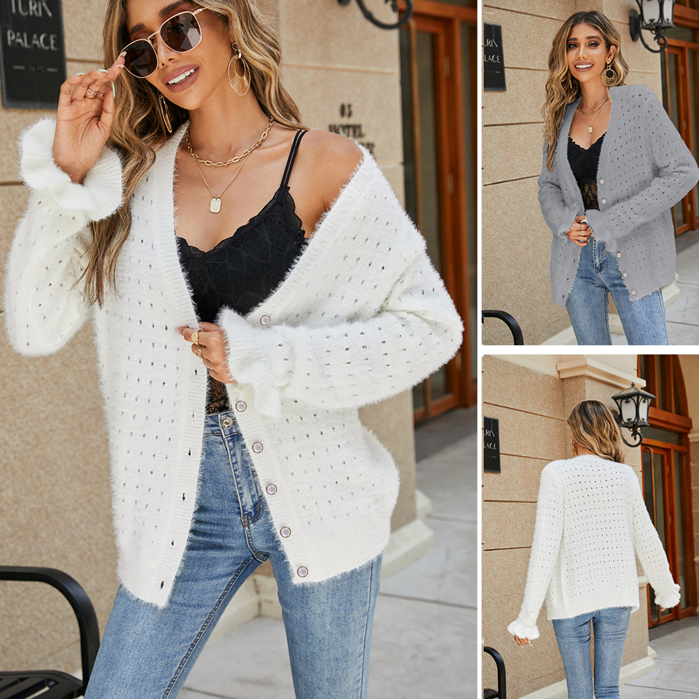 Women's Plus Size Open Knit Cardigan Sweater with Hollow-Out Detail