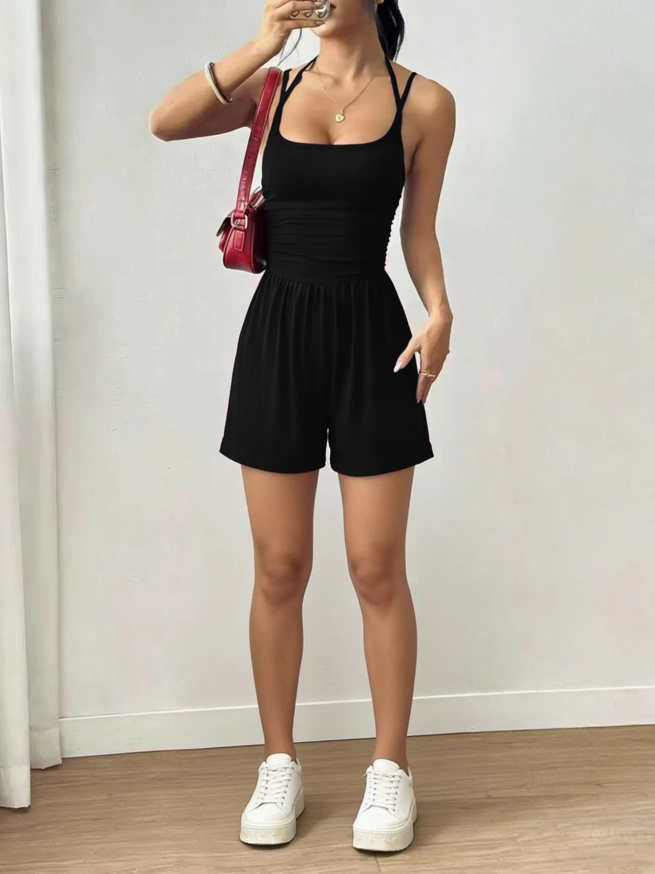 Women's Solid Sleeveless High-Waist Cami Jumpsuit