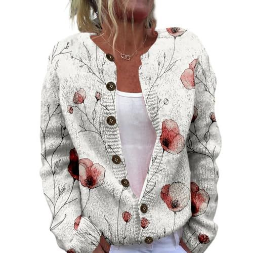 Women's Heart Print Button Cardigan Sweater