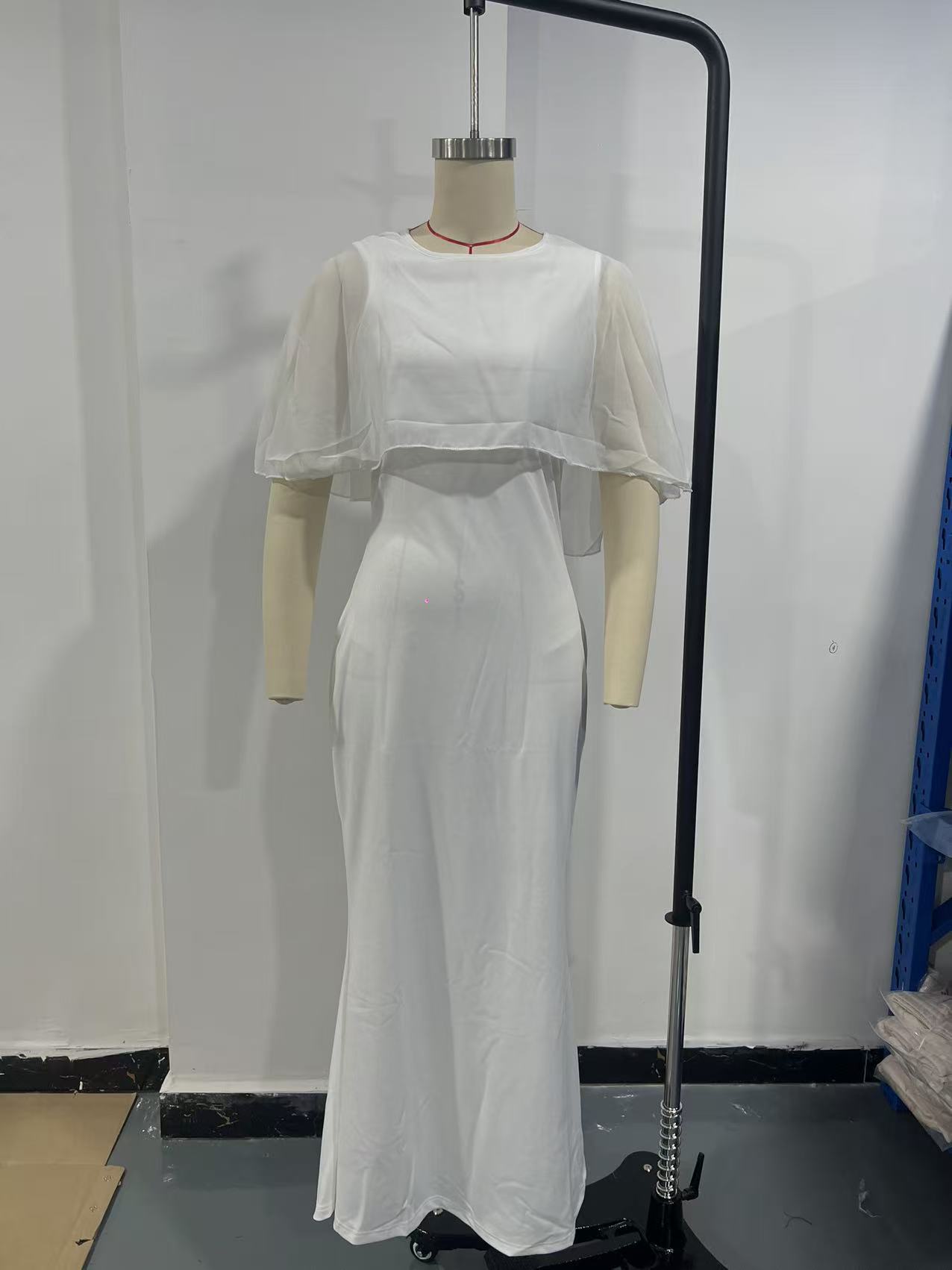 Elegant Solid Color Splice Flutter Sleeve Bodycon Long Dress