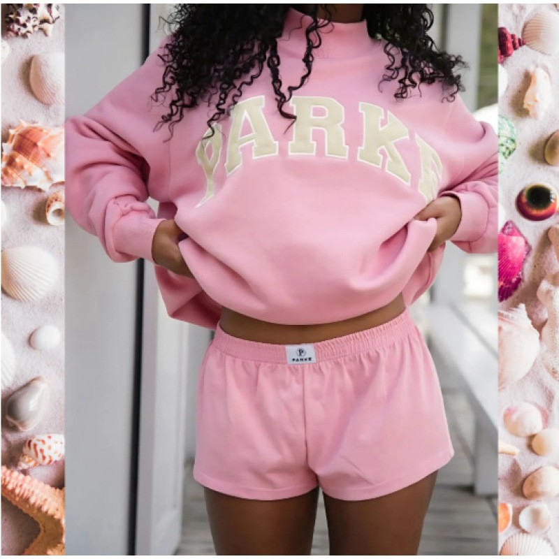 Embroidered Letter Crewneck Long-Sleeve Pullover Sweatshirt for Women