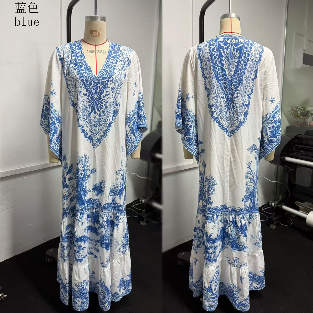 Bohemian Floral Print Loose Fit Long Sleeve Shirt Dress