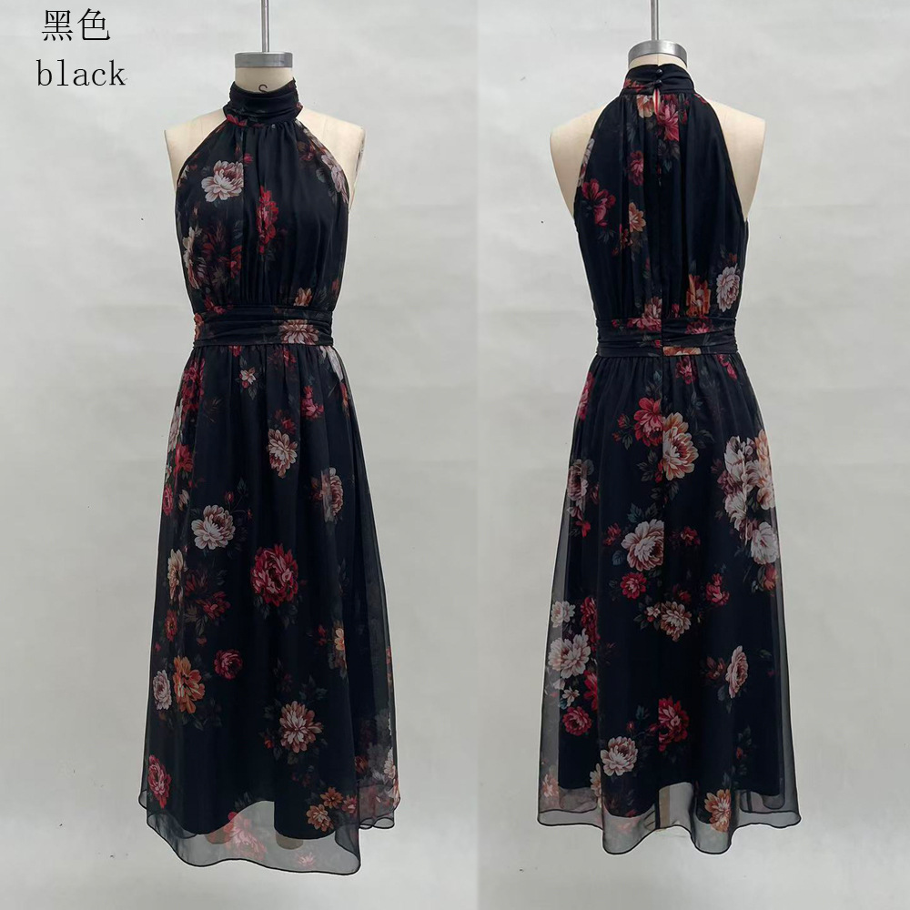 Women's Bodycon Mesh Floral Print High Slit Cami Long Dress