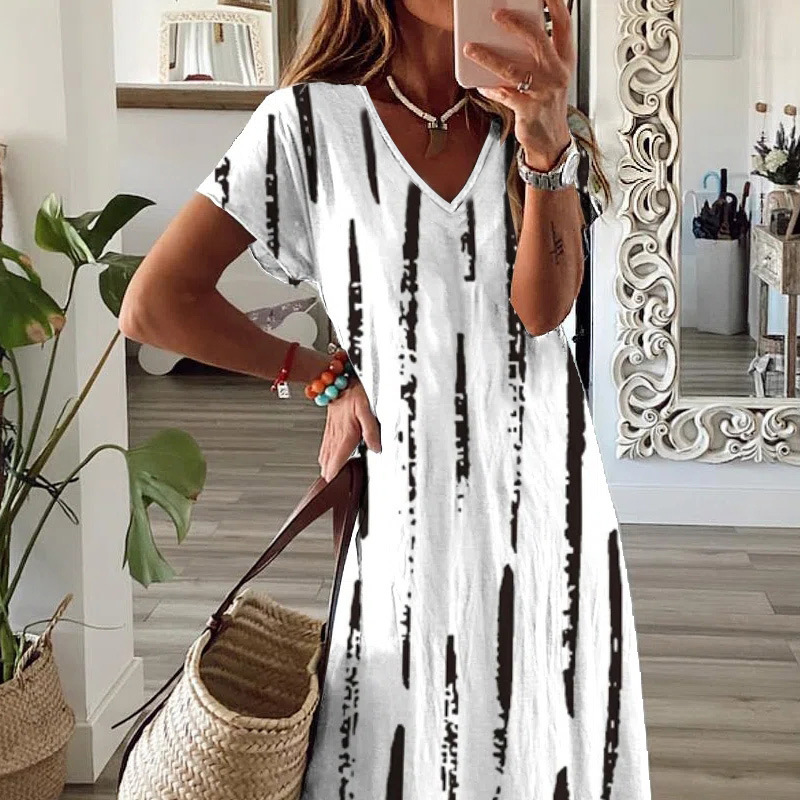 Animal Print V-Neck Short Sleeve Slit Maxi Dress