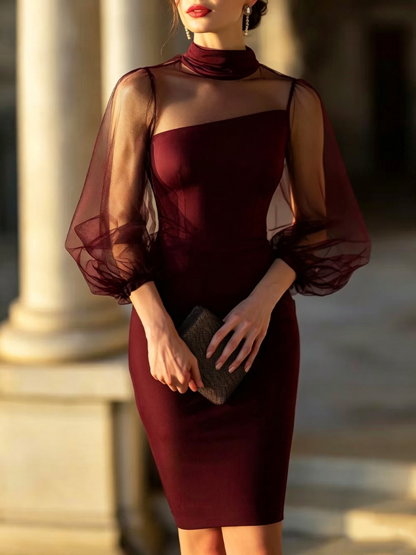 Women's Backless Mesh Panel Bodycon Dress