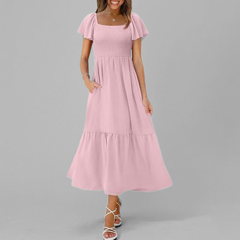 Women's Slim Fit Elegant Solid French Long Dress