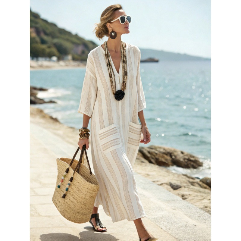 Women's Animal Print A-Line Midi Dress Long Sleeve Crew Neck Casual