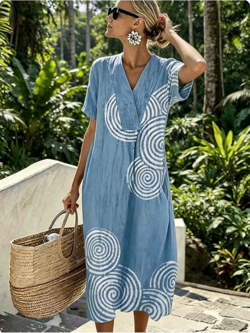 Women's Vintage Polka Dot Floral Midi Dress with Pleated Details