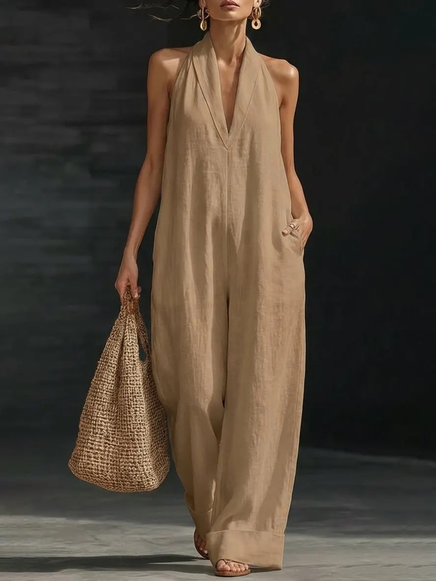 Sleeveless Jumpsuit Minimalist Elegant Comfortable Straight-Leg