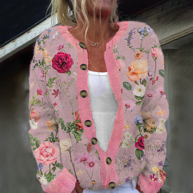 Women's Winter Animal & Floral Print Cardigan Sweater
