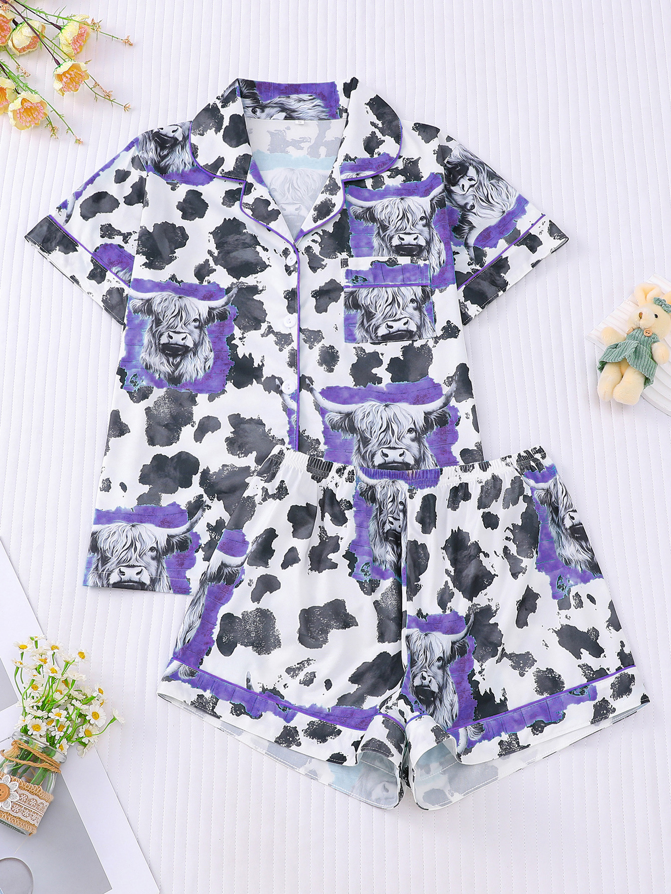 Women's Cuban Collar Polka Dot Short Sleeve Shirt Set Casual Summer