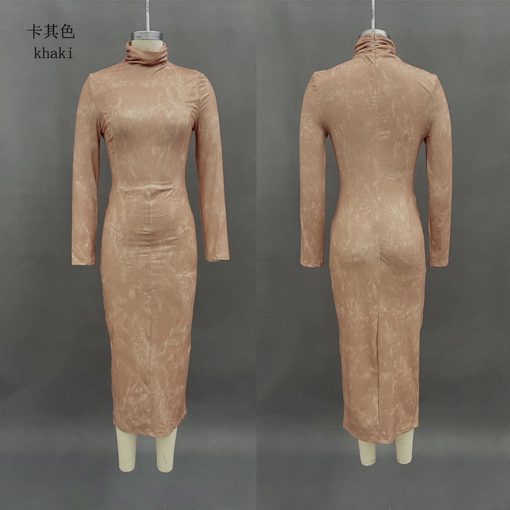Women's Slim Fit Long Sleeve Bodycon Midi Dress Half Turtleneck