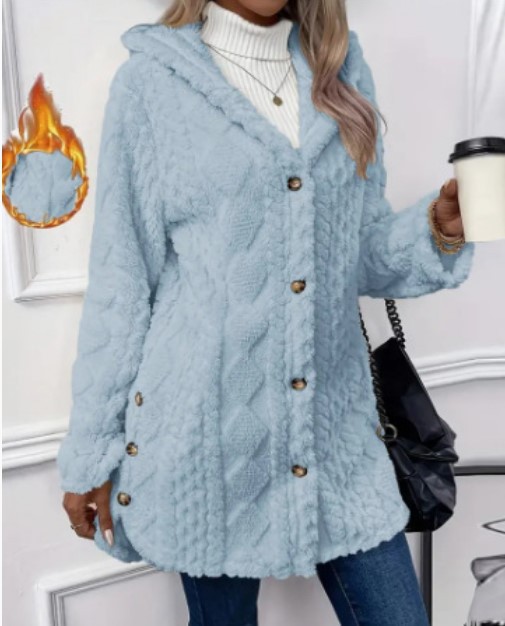 Women's Hooded Double-Sided Fleece Cardigan Long Sleeve Warm Casual Coat