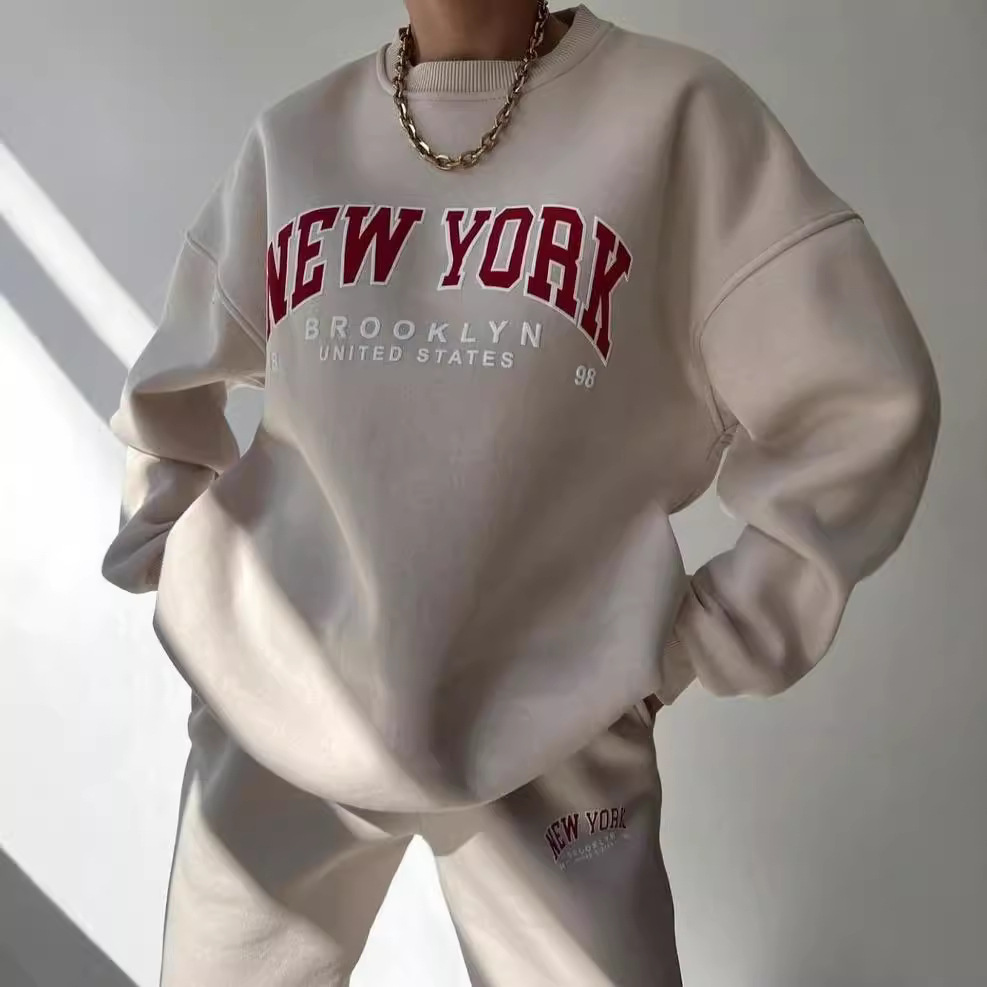 Women's Casual Print Fleece-Lined Sweatshirt and Pants Set